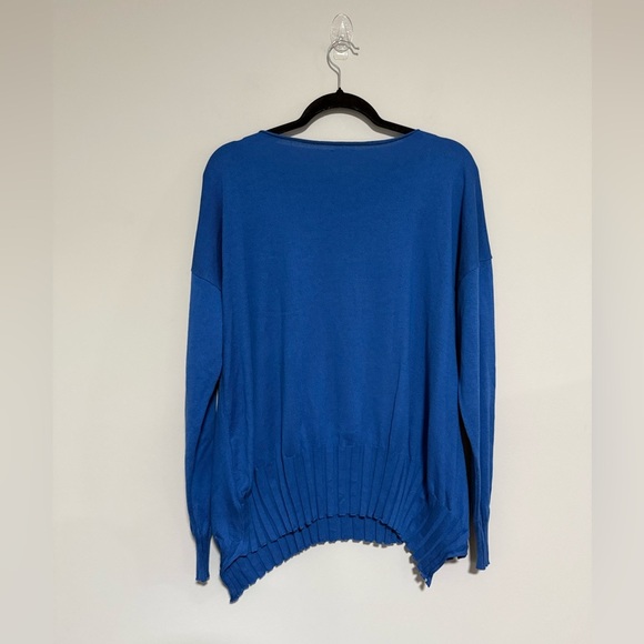 Planet by Lauren G Blue Boatneck Rib Sweater One Size Minimalist Modern Classic - Picture 6 of 10